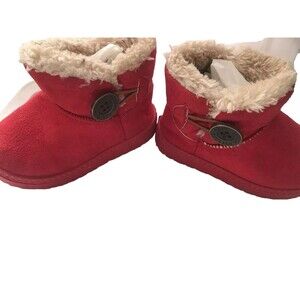 Girls Winter Warm Ankle Snow Boots Red Fur Lined Toddler Shoes UK 25, US 8.5 T